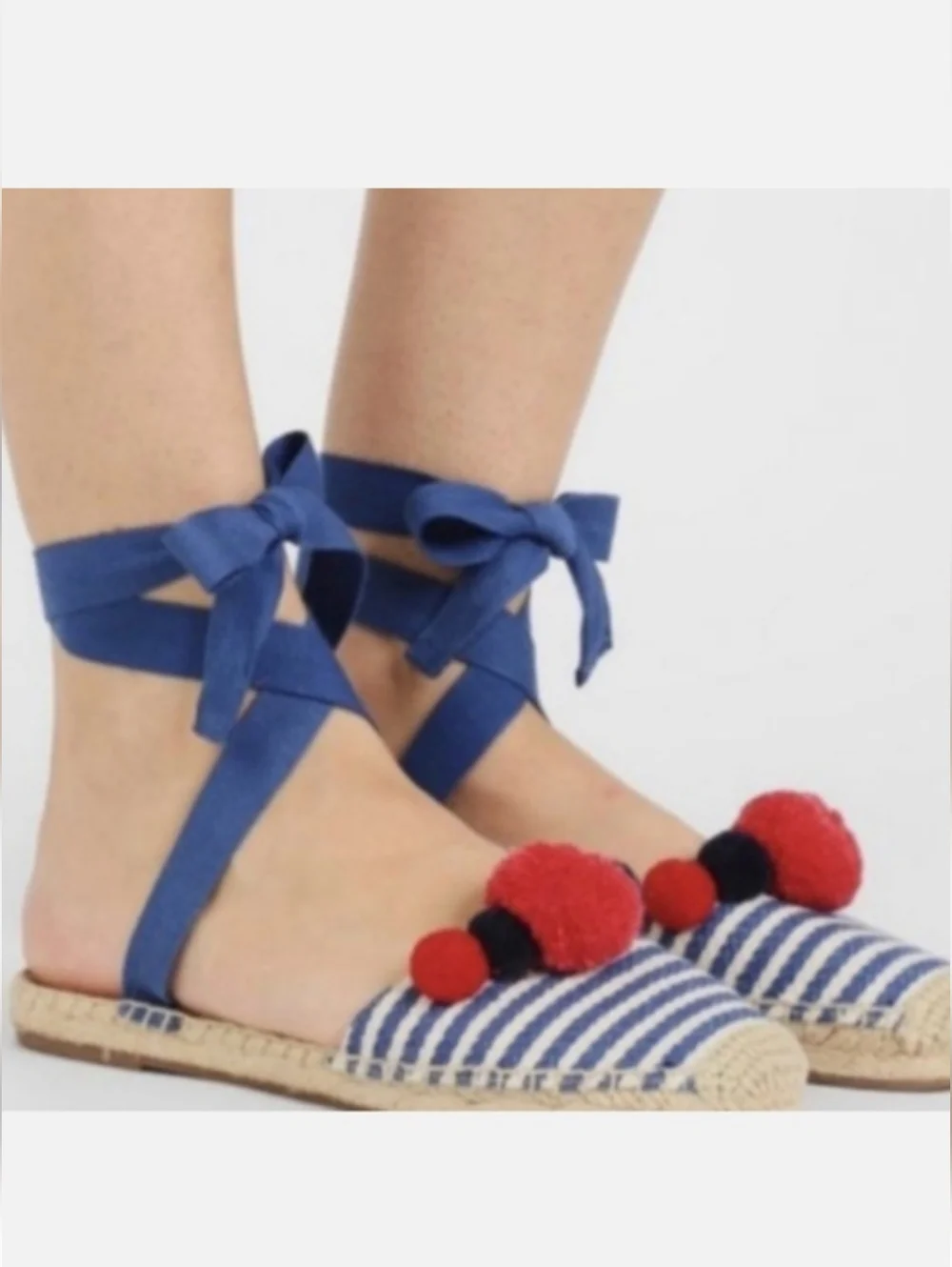 NEW J. Crew Ankle-Wrap Pom Poms Espadrilles Sandals Sz 6